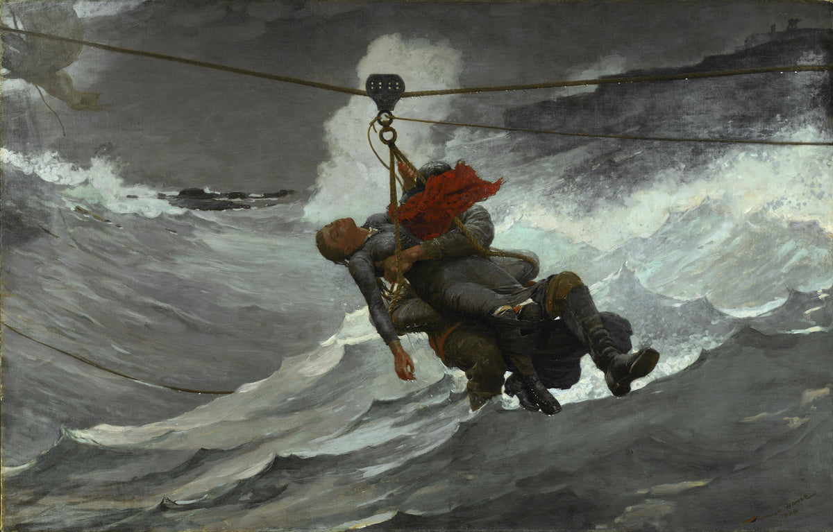 Winslow Homer, The Life Line, 1884 — a rescue scene at sea, used as cover image for the Tarnish Fine Wrackline post on a Victorian swallow wedding band