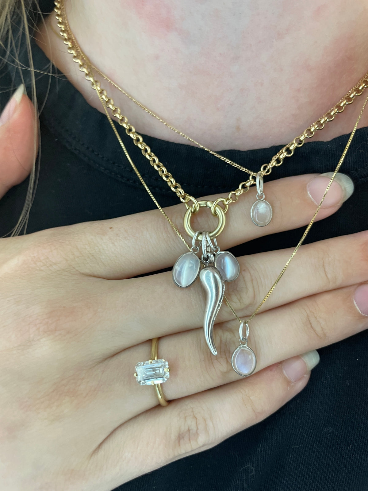 Mid-Century Moonstone & Sterling Silver Charm | Waning Crescent