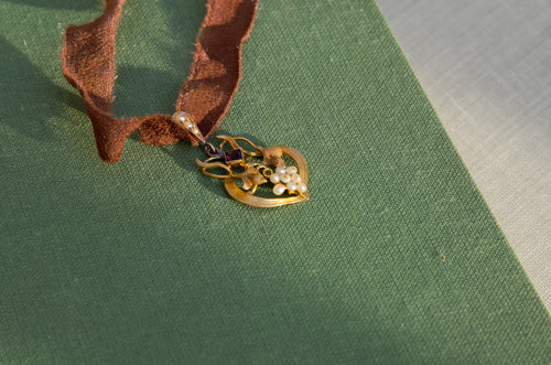 Art Nouveau Amethyst & Seed Pearl Lavalier Pendant