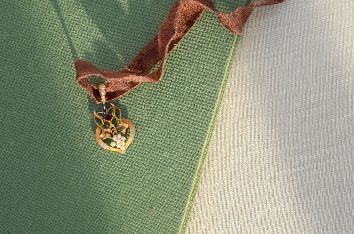 Art Nouveau Amethyst & Seed Pearl Lavalier Pendant