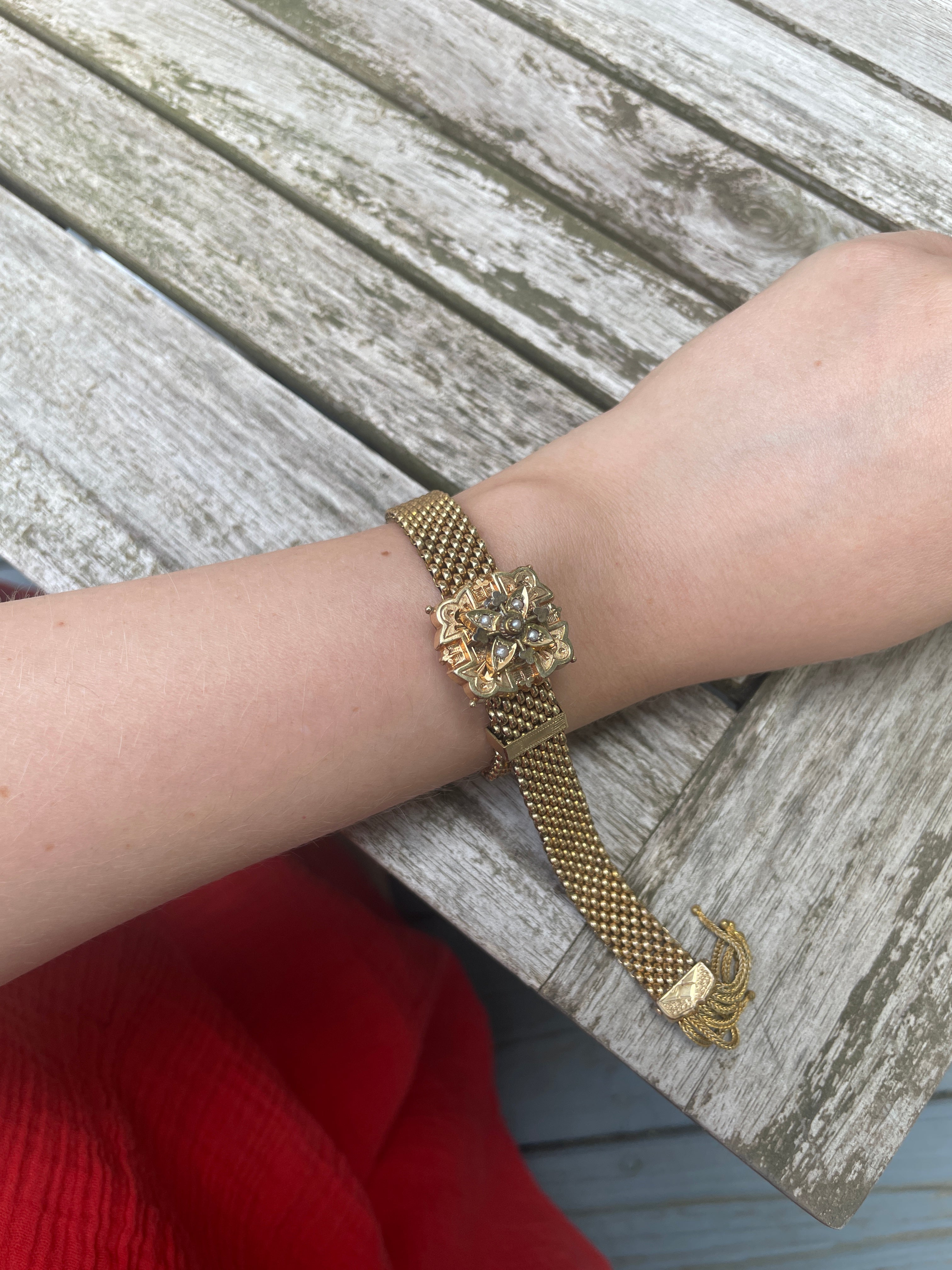 Victorian Seed Pearl & Mesh Slide Bracelet