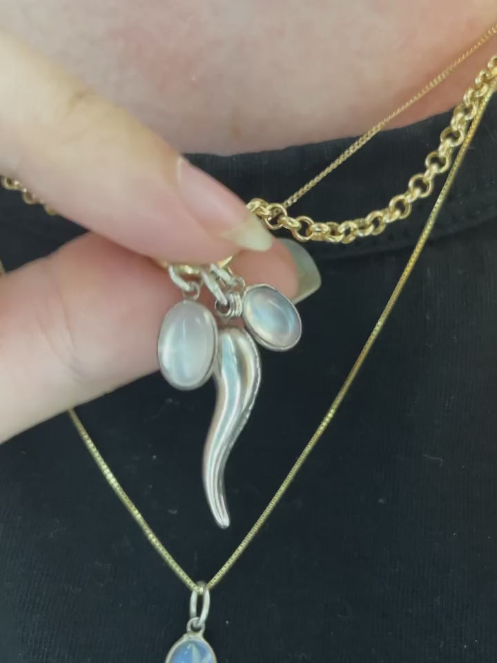 Mid-Century Moonstone & Sterling Silver Charm | Waning Crescent