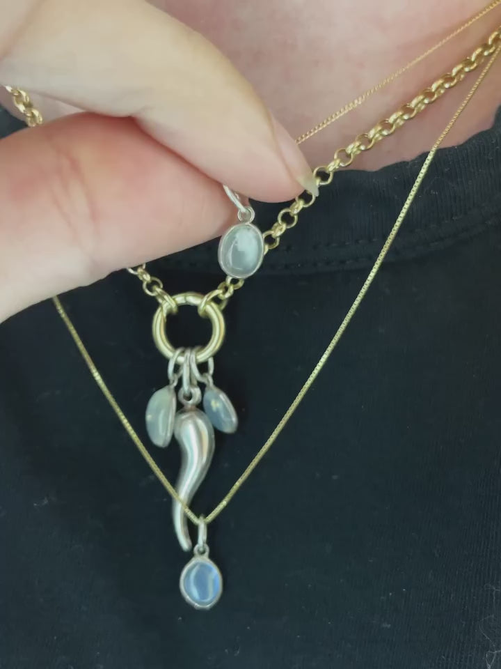 Mid-Century Moonstone & Sterling Silver Charm | Waning Crescent