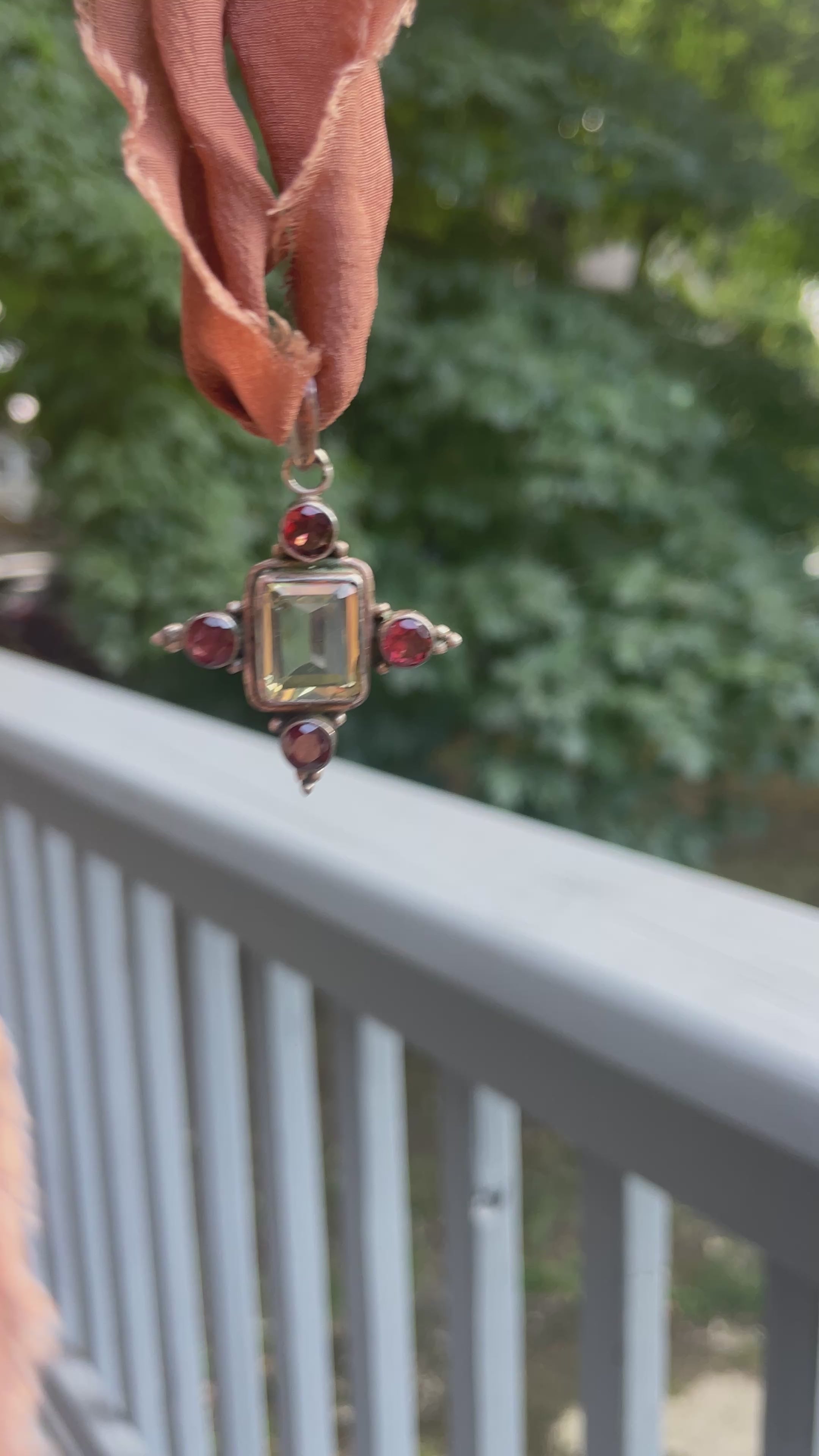Vintage Citrine and Garnet Gothic Cross Pendant