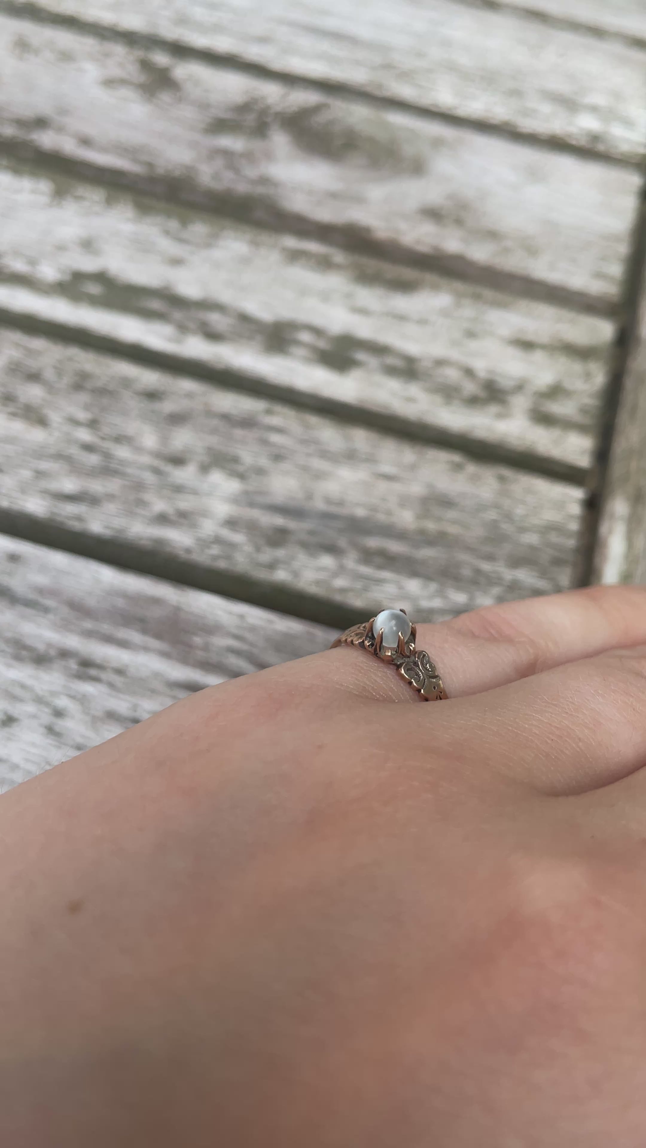 Signed Victorian Moonstone Crystal Ball Ring