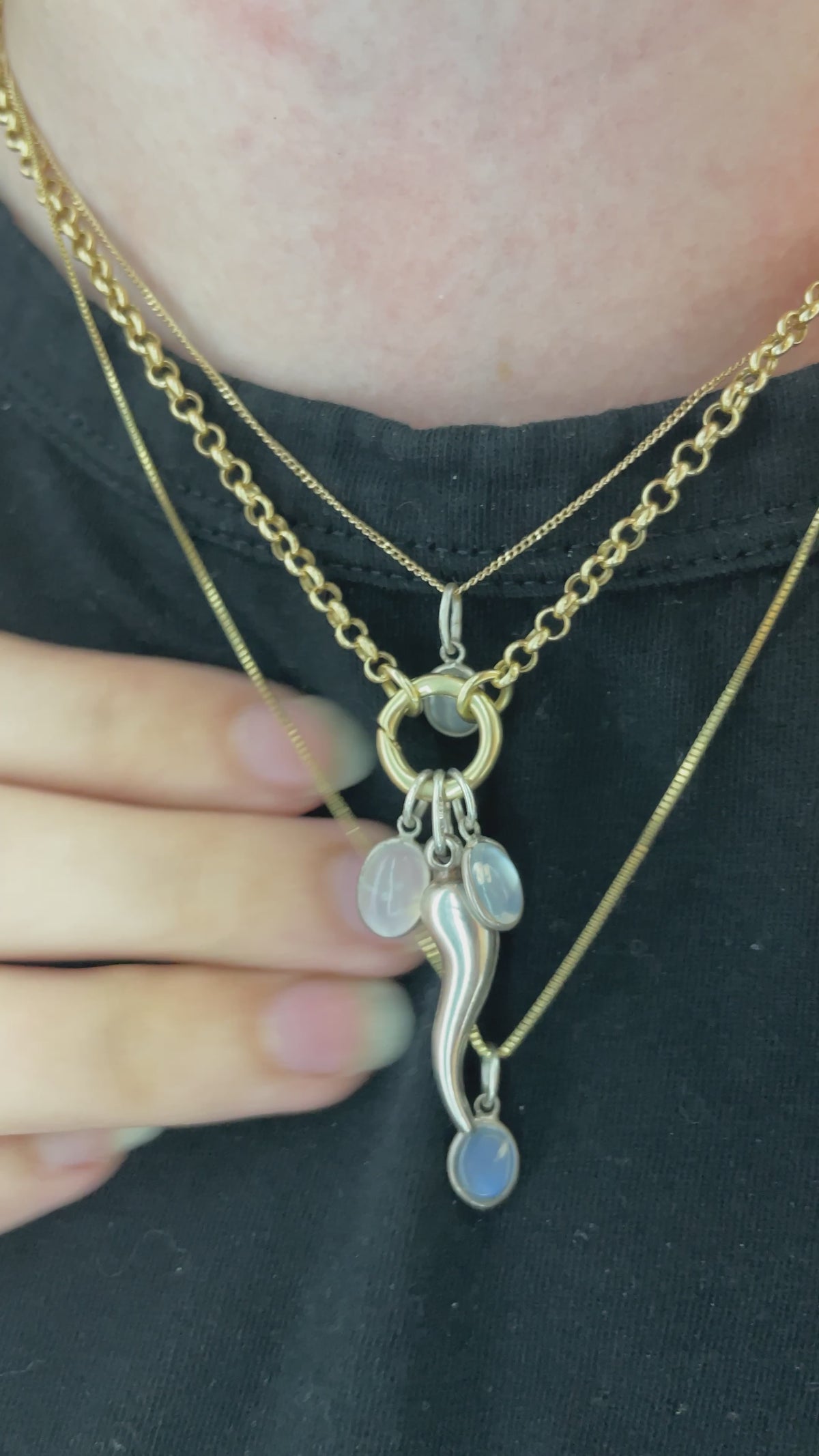 Mid-Century Moonstone & Sterling Silver Charm