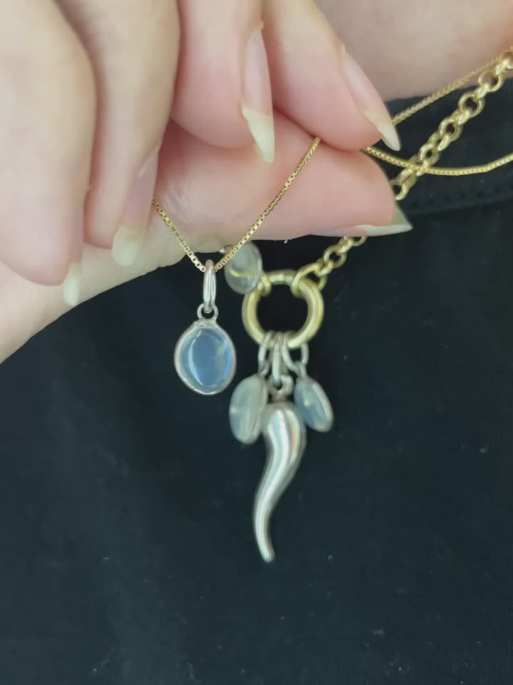 Mid-Century Moonstone & Sterling Silver Charm