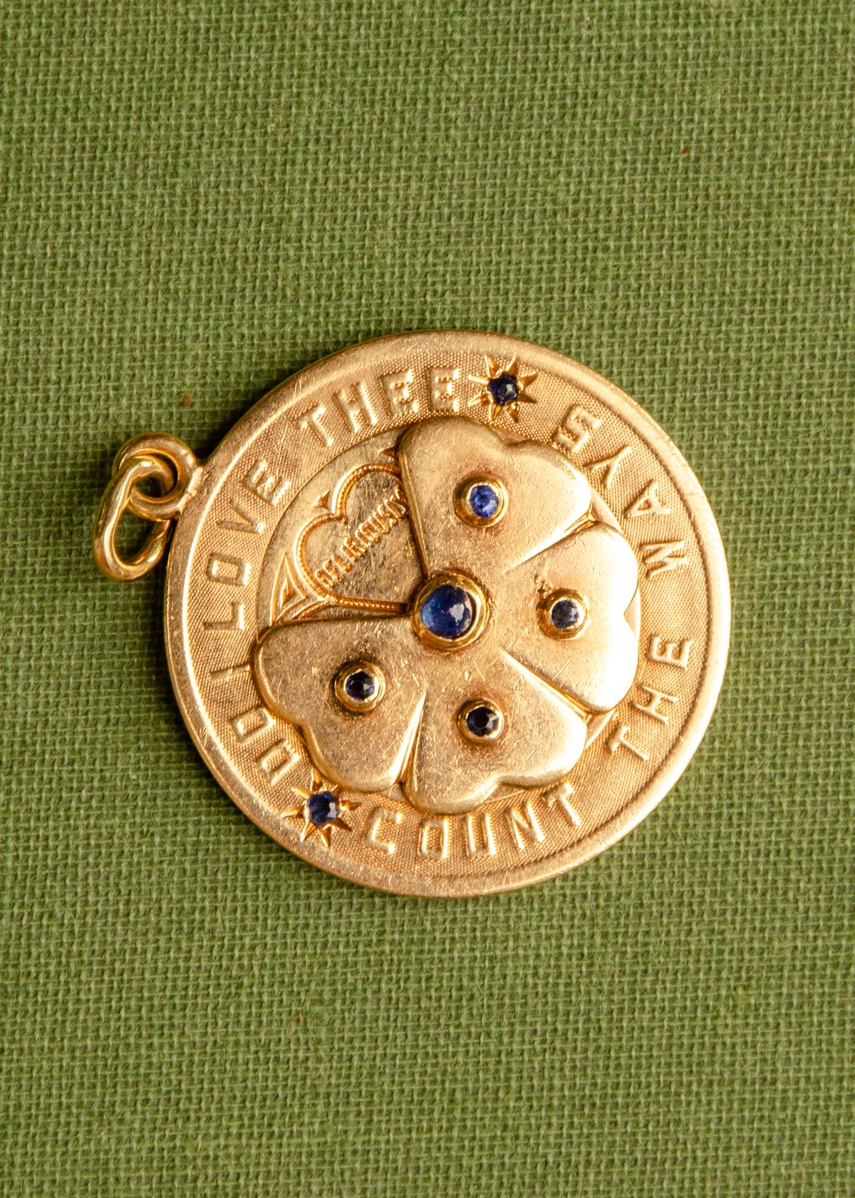 Mid-Century “Do I Love Thee?” Sapphire Spinner Pendant