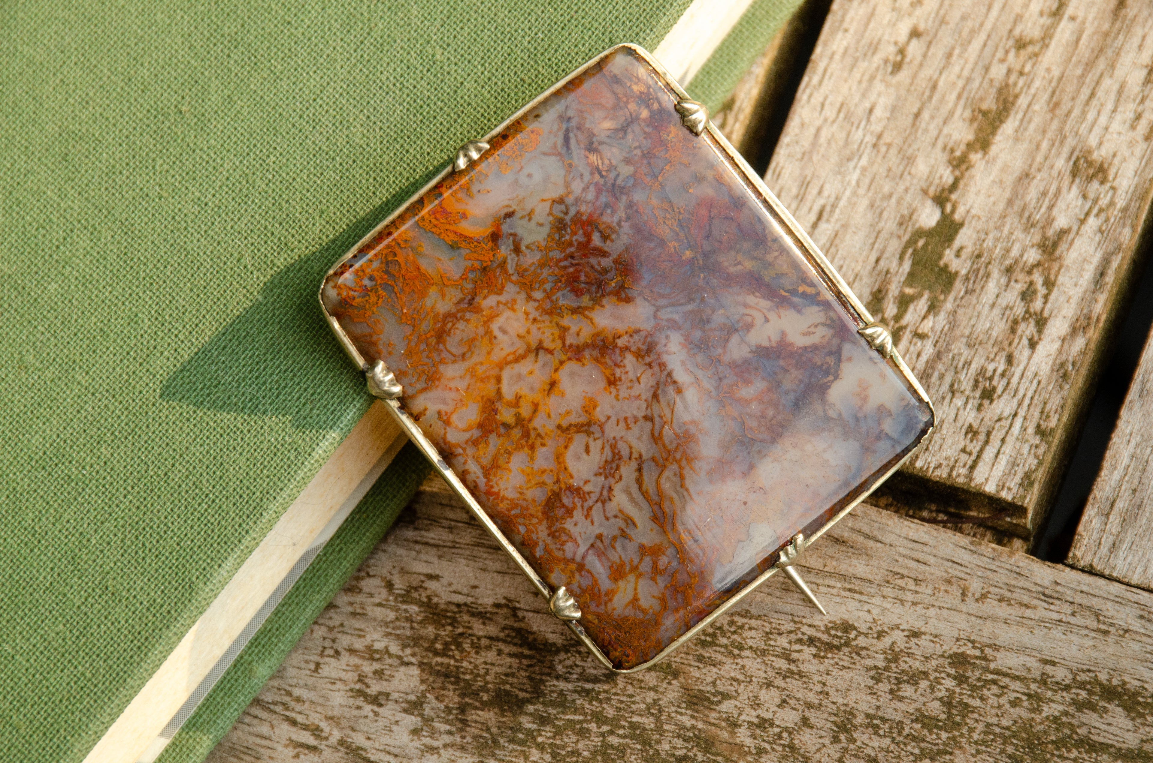Victorian Moss Agate Collet Brooch