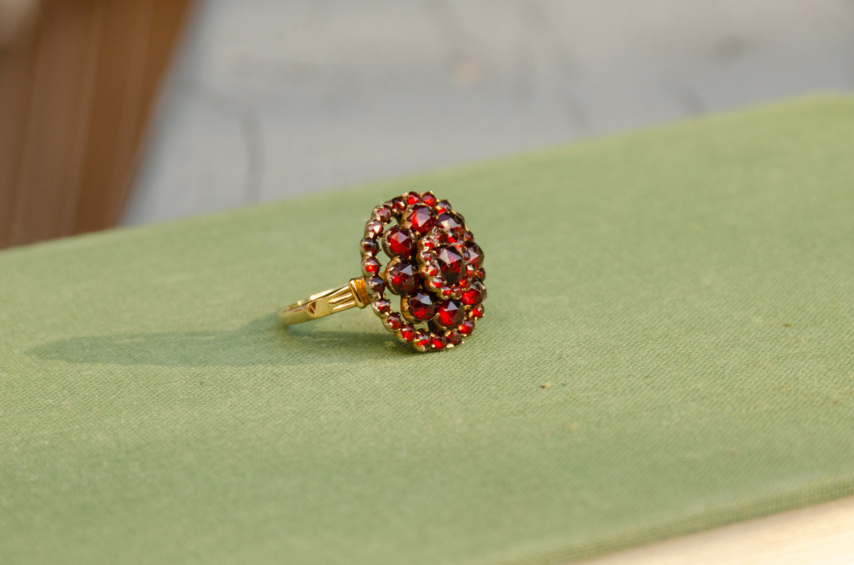 Victorian Bohemian Rose Cut Garnet Cluster Ring
