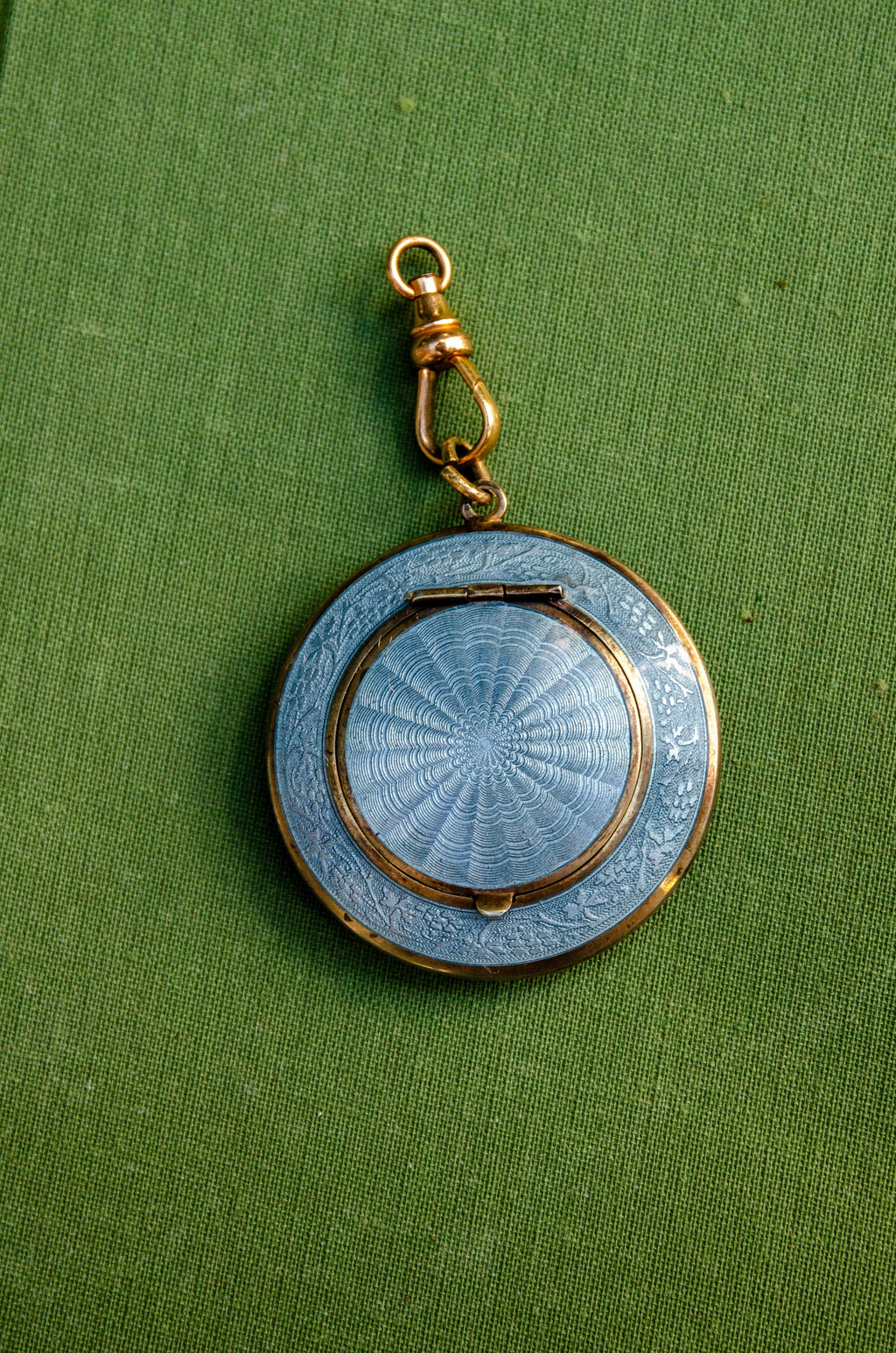 Art Deco Blue Guilloche Enamel Compact Pendant