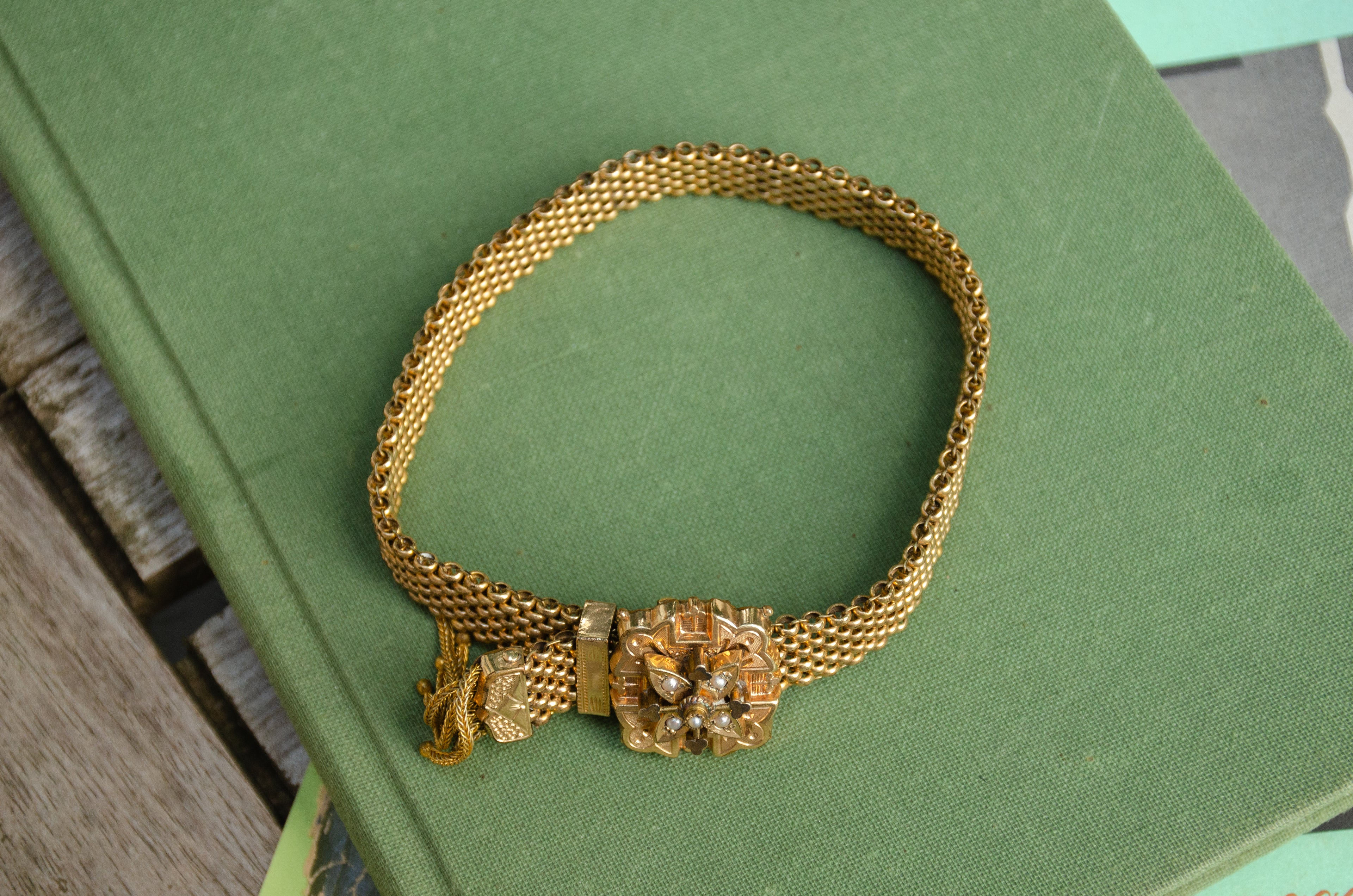 Victorian Seed Pearl & Mesh Slide Bracelet