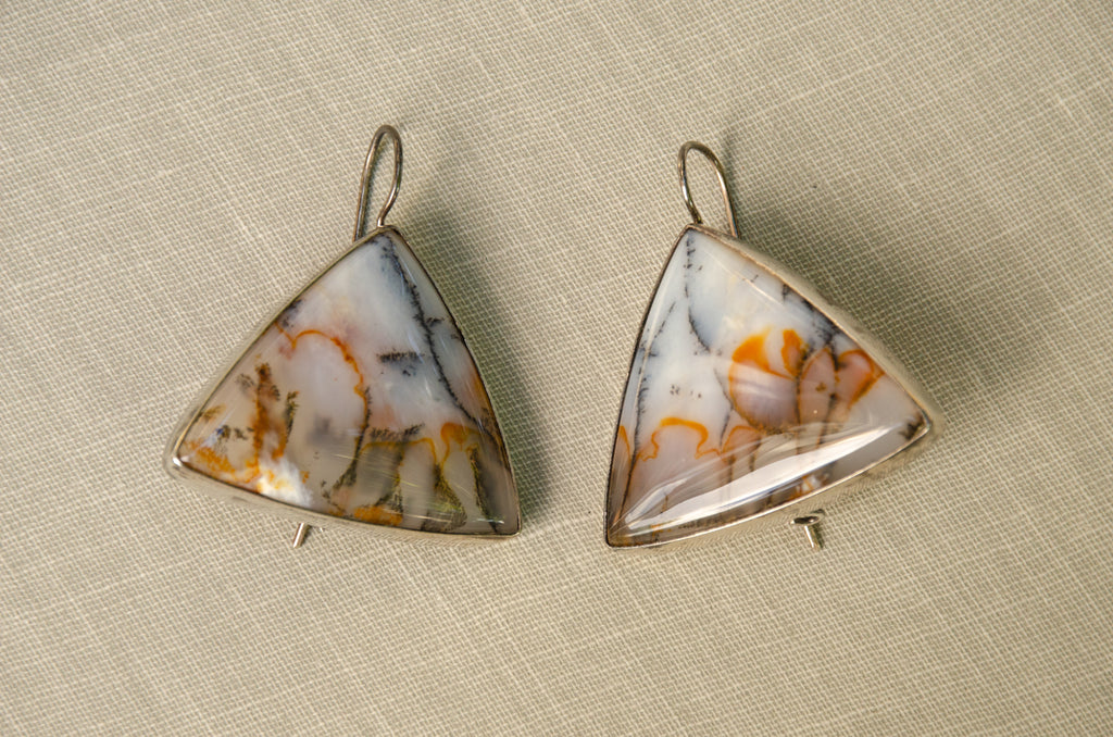 Vintage Trilateral Dendritic Agate Drop Earrings