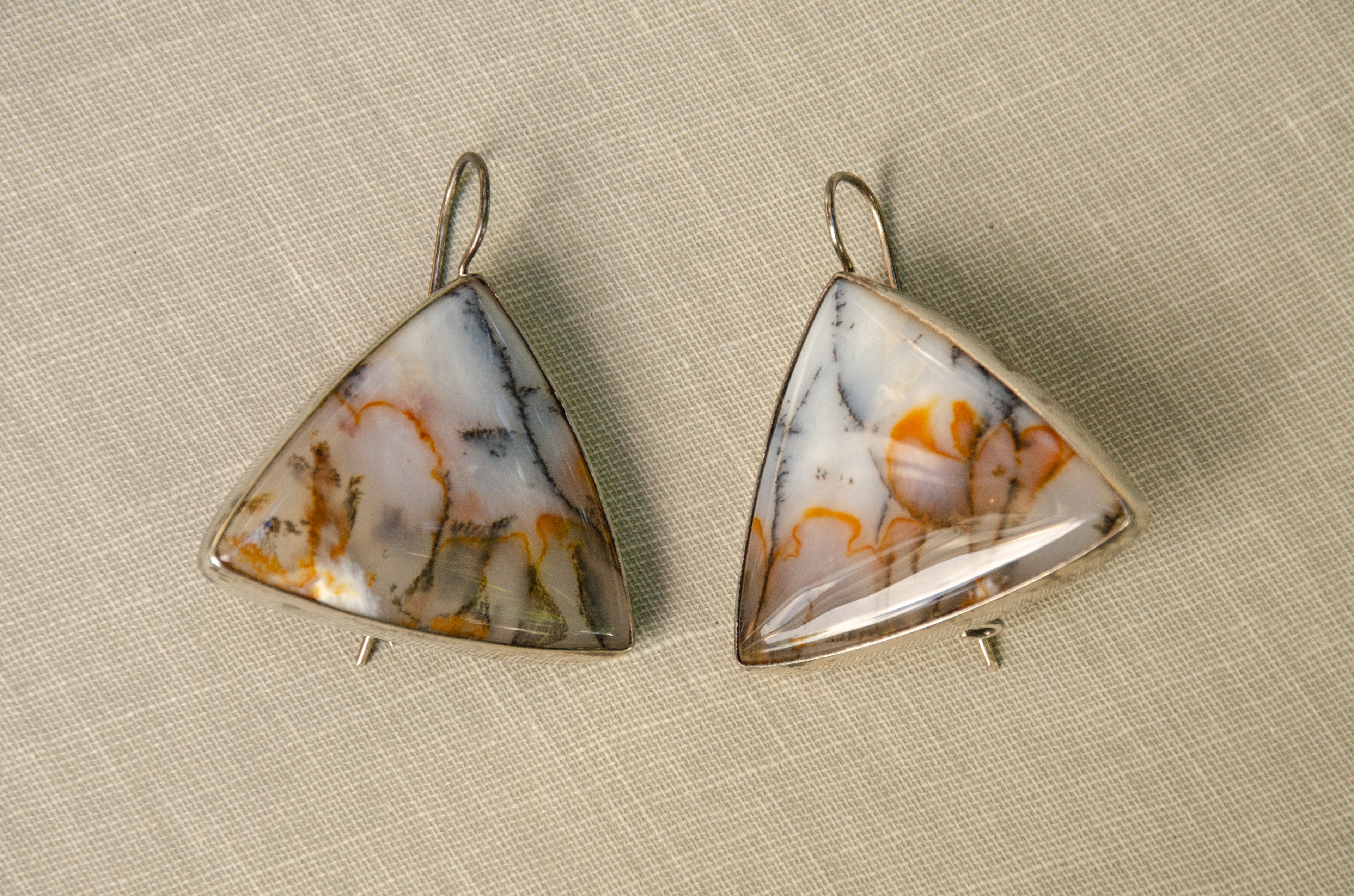 Vintage Trilateral Dendritic Agate Drop Earrings