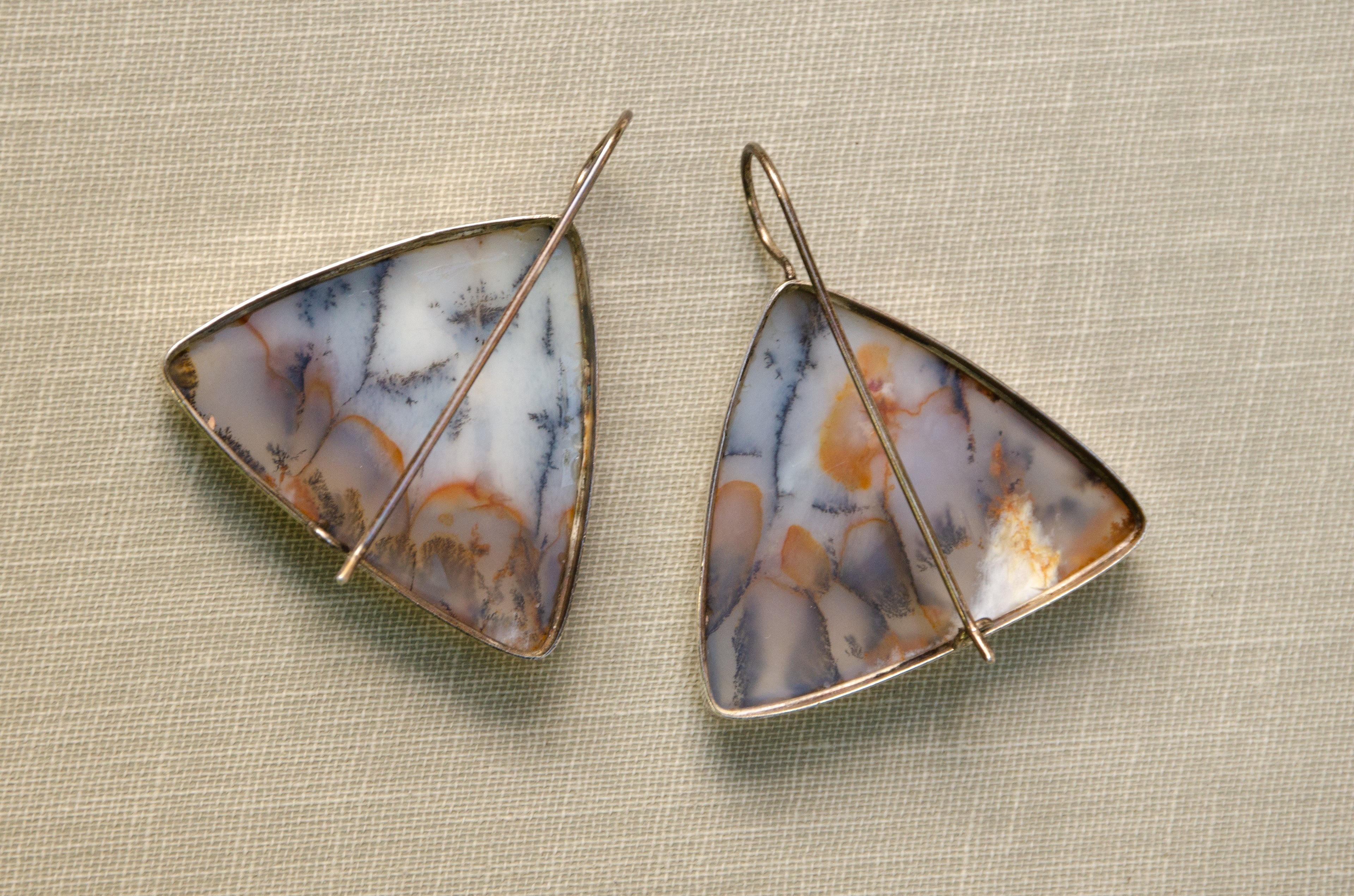 Vintage Trilateral Dendritic Agate Drop Earrings