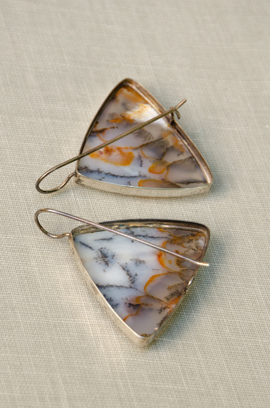 Vintage Trilateral Dendritic Agate Drop Earrings