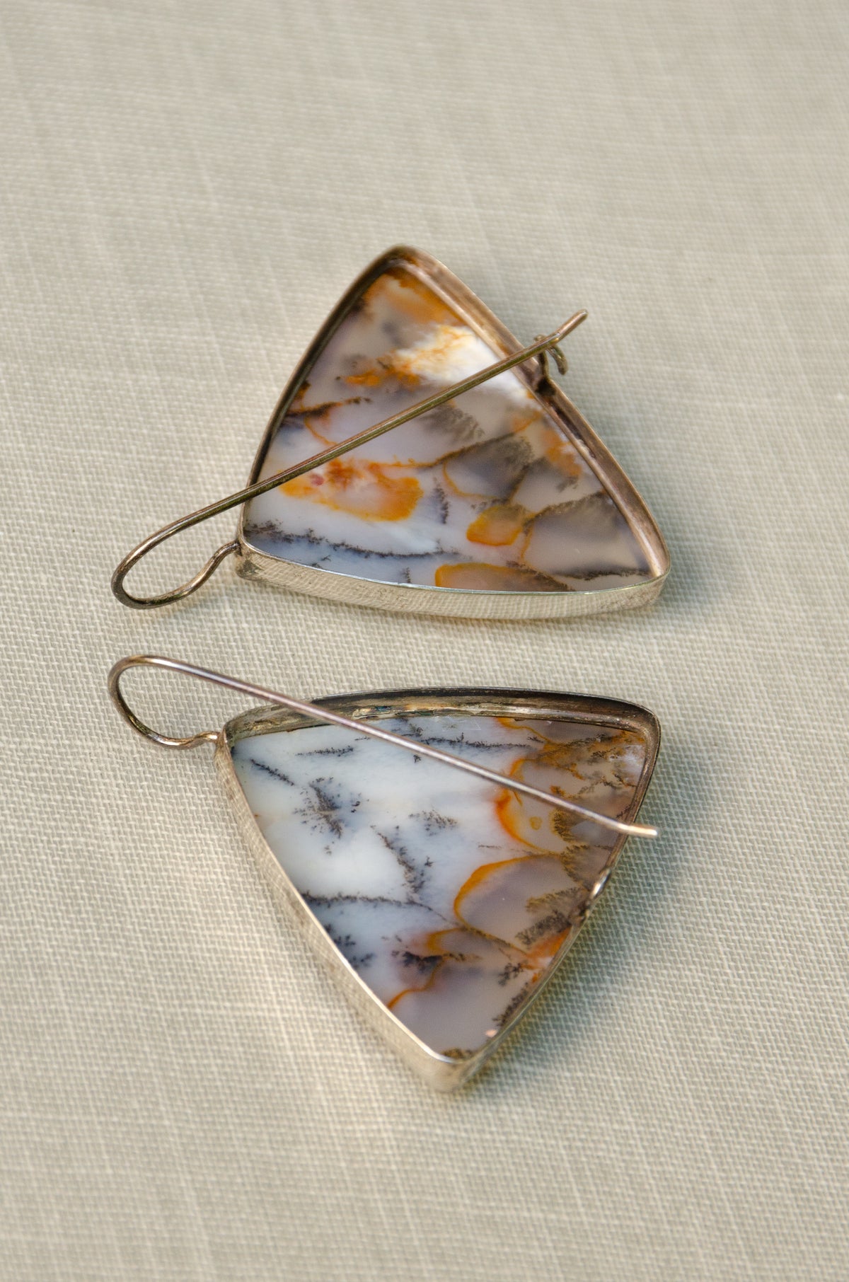 Vintage Trilateral Dendritic Agate Drop Earrings