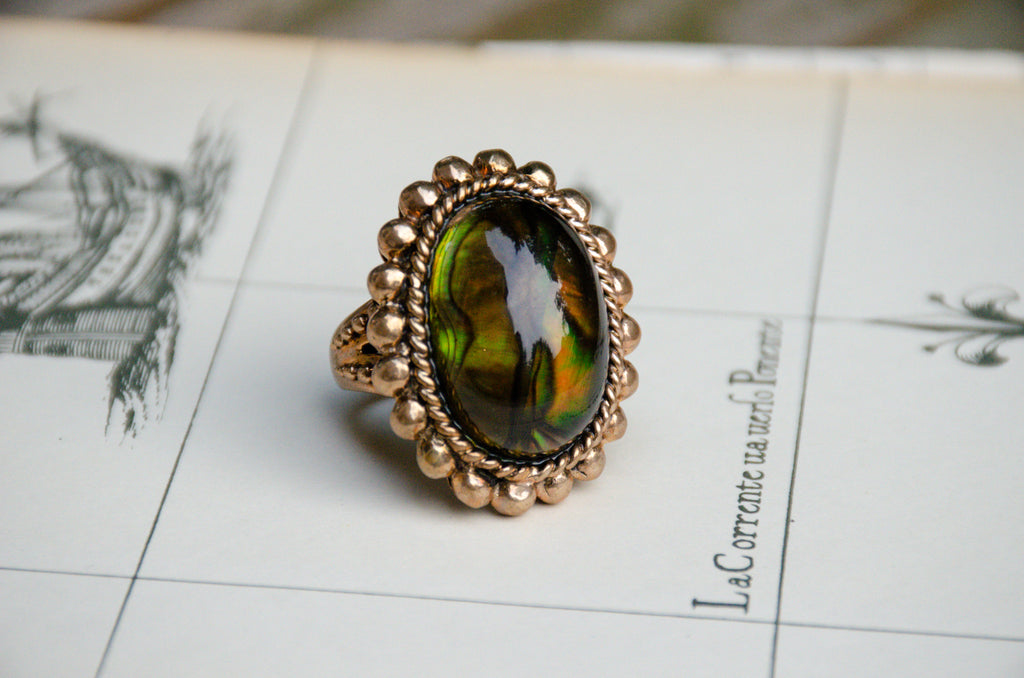 Vintage Stephen Dweck Abalone & Rock Crystal Doublet Ring