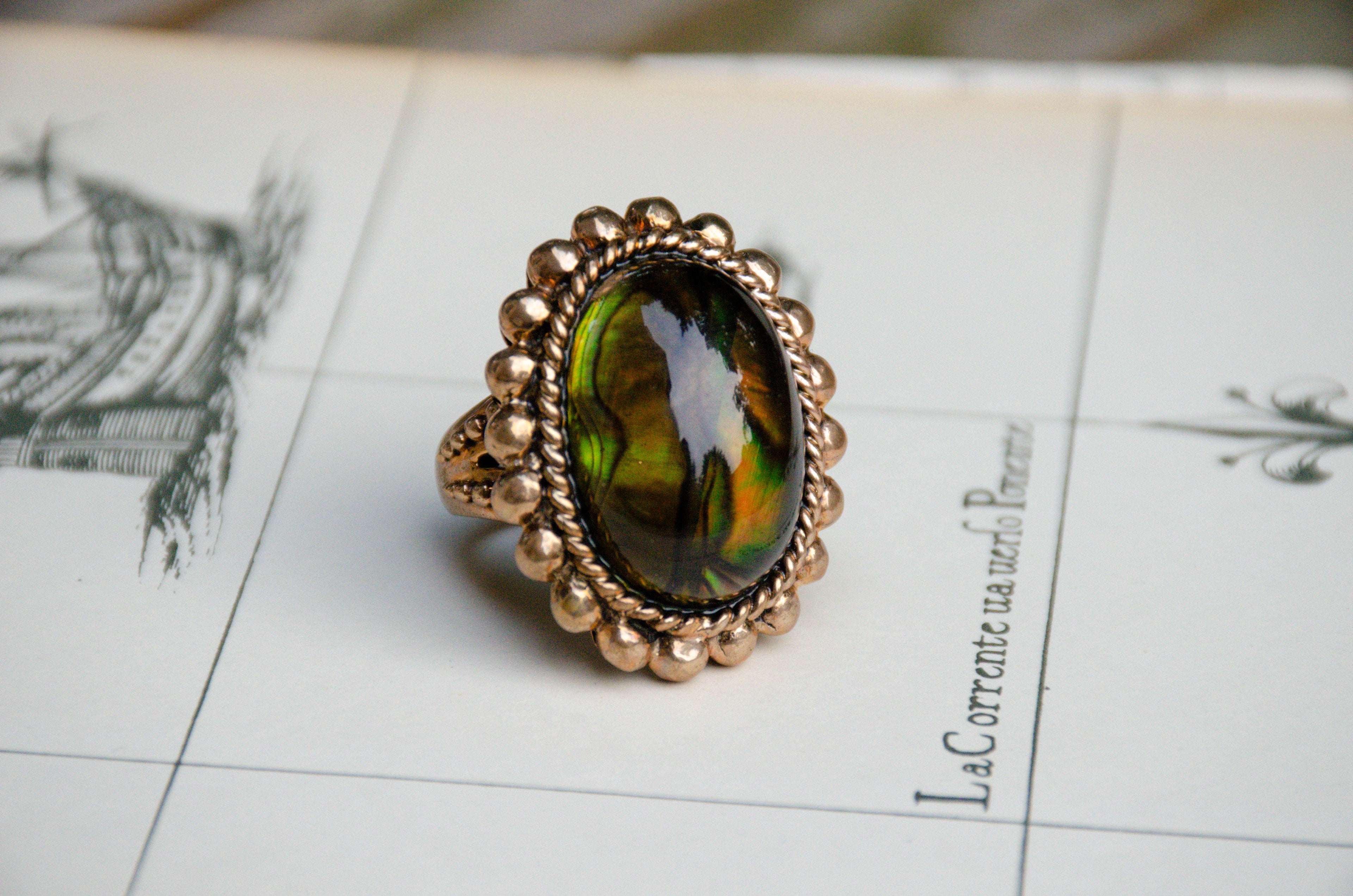 Vintage Stephen Dweck Abalone & Rock Crystal Doublet Ring