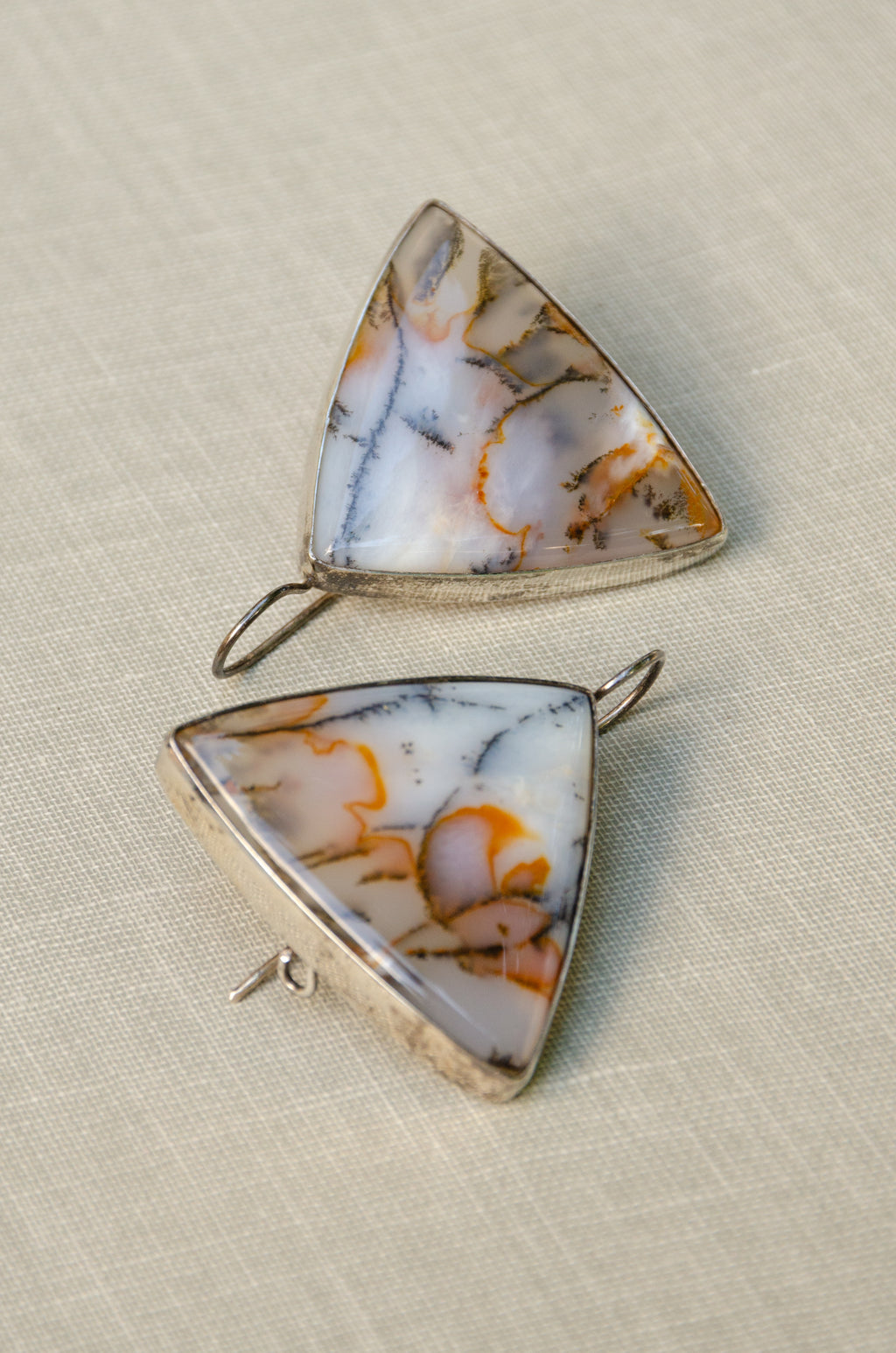 Vintage Trilateral Dendritic Agate Drop Earrings
