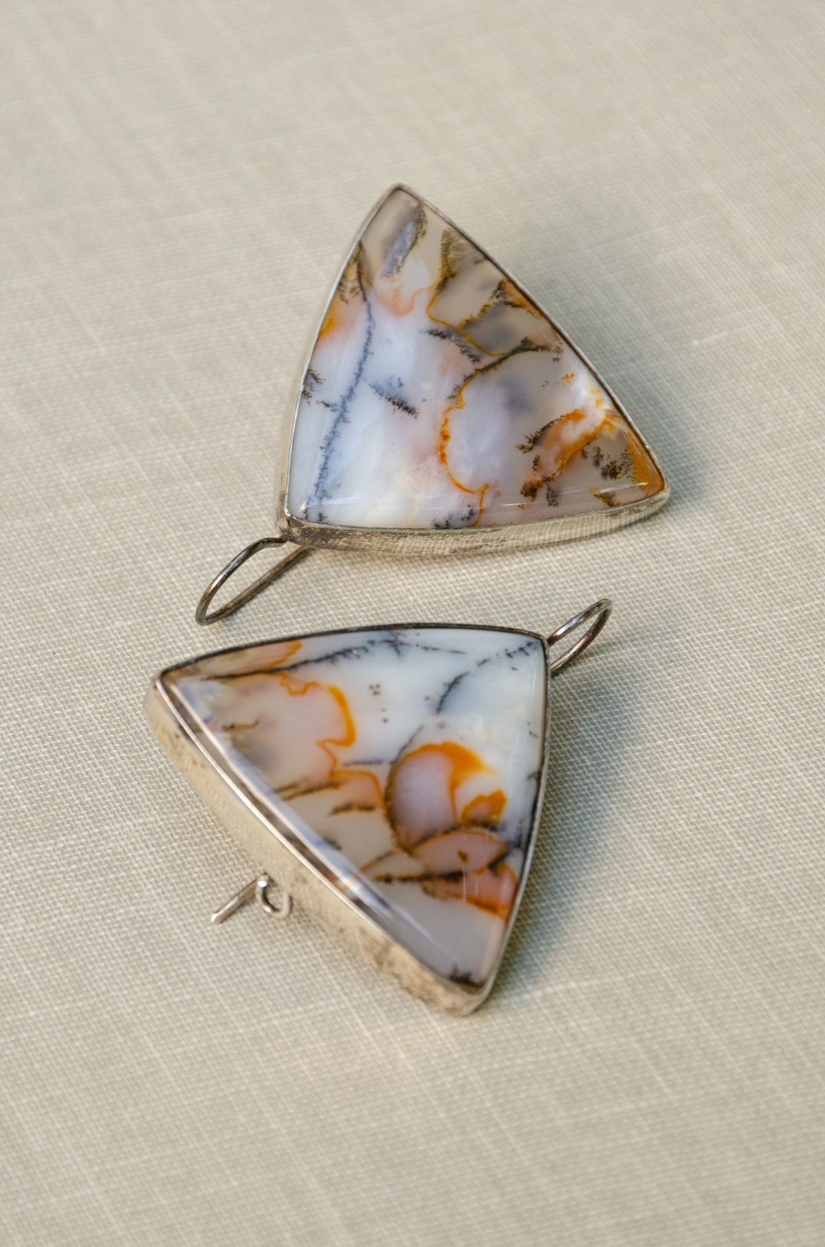 Vintage Trilateral Dendritic Agate Drop Earrings