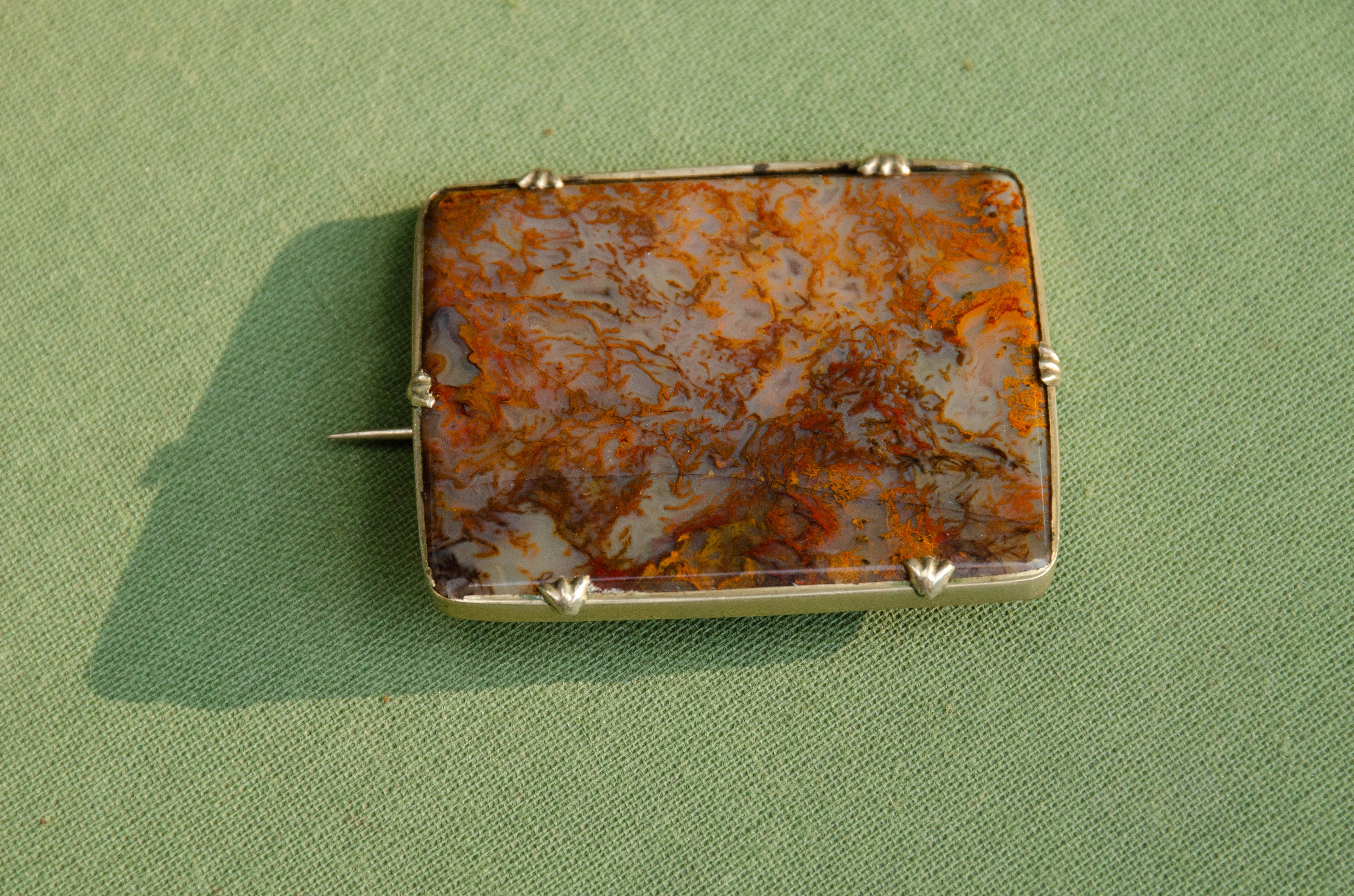 Victorian Moss Agate Collet Brooch