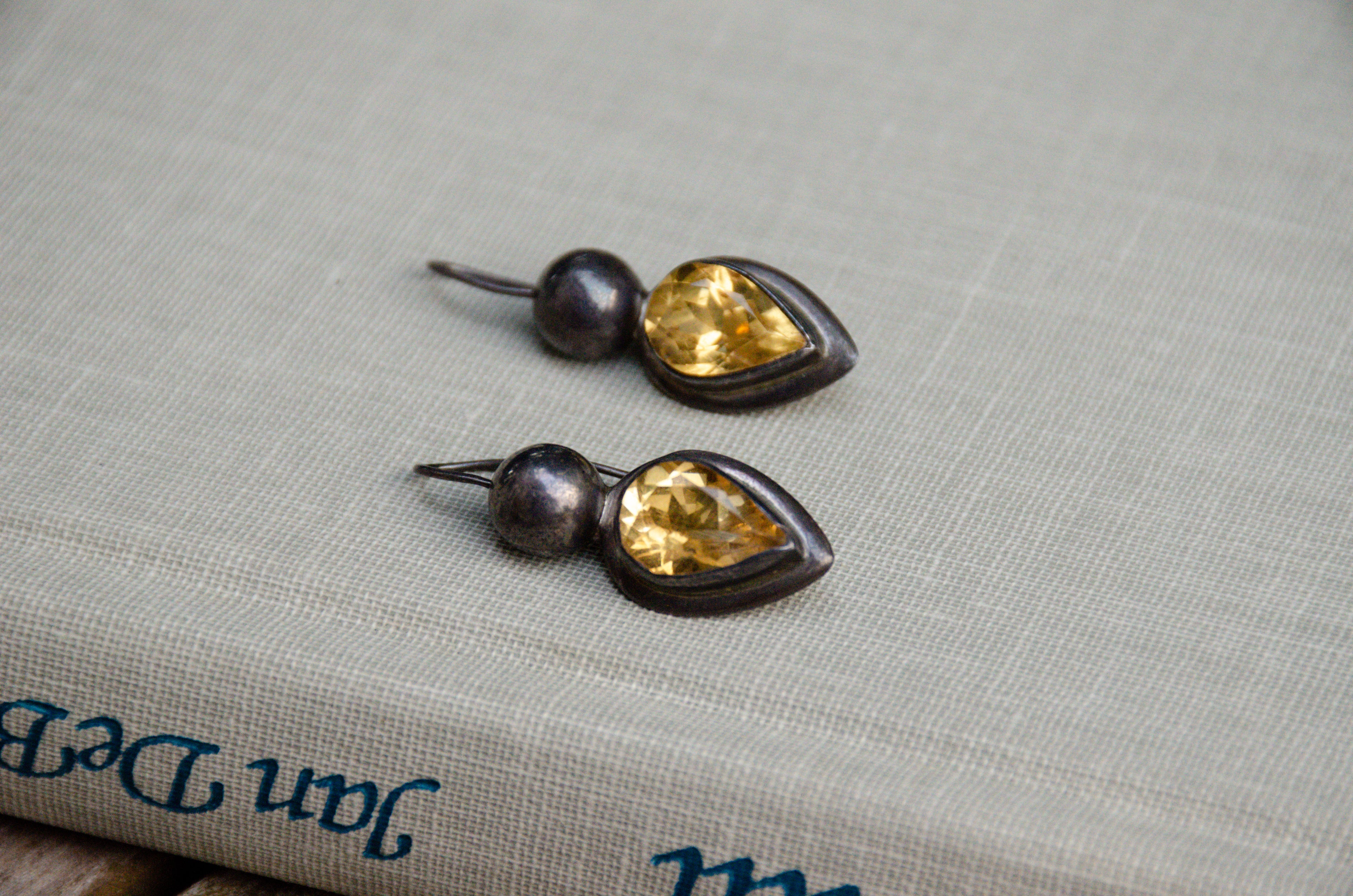 Vintage Pear Cut Citrine Drop Earrings
