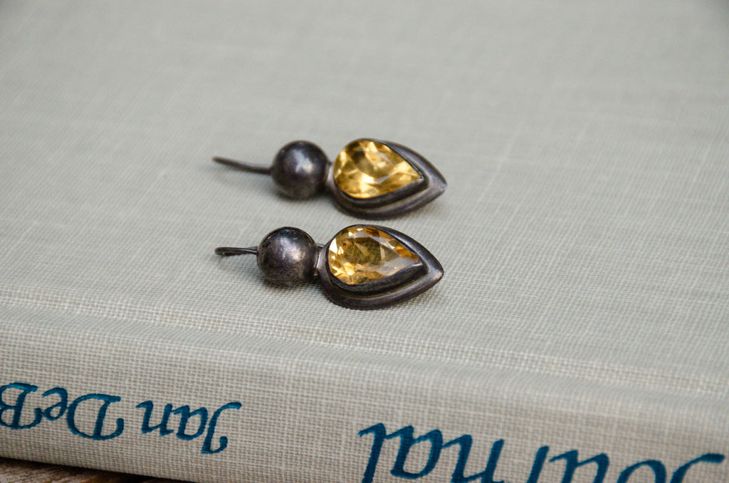 Vintage Pear Cut Citrine Drop Earrings
