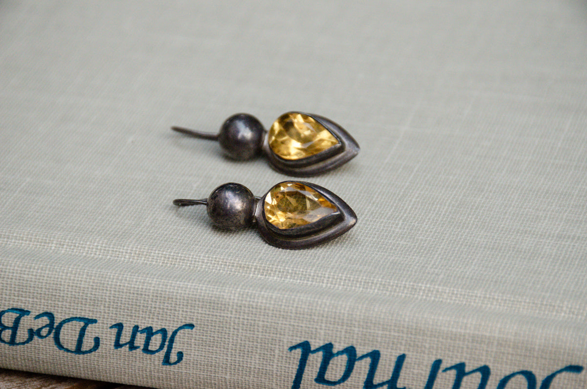 Vintage Pear Cut Citrine Drop Earrings