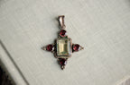 Vintage Citrine and Garnet Gothic Cross Pendant