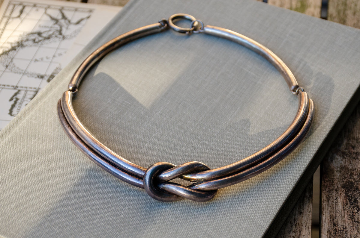 Signed Vintage Lover's Knot Sterling Silver Torque Choker