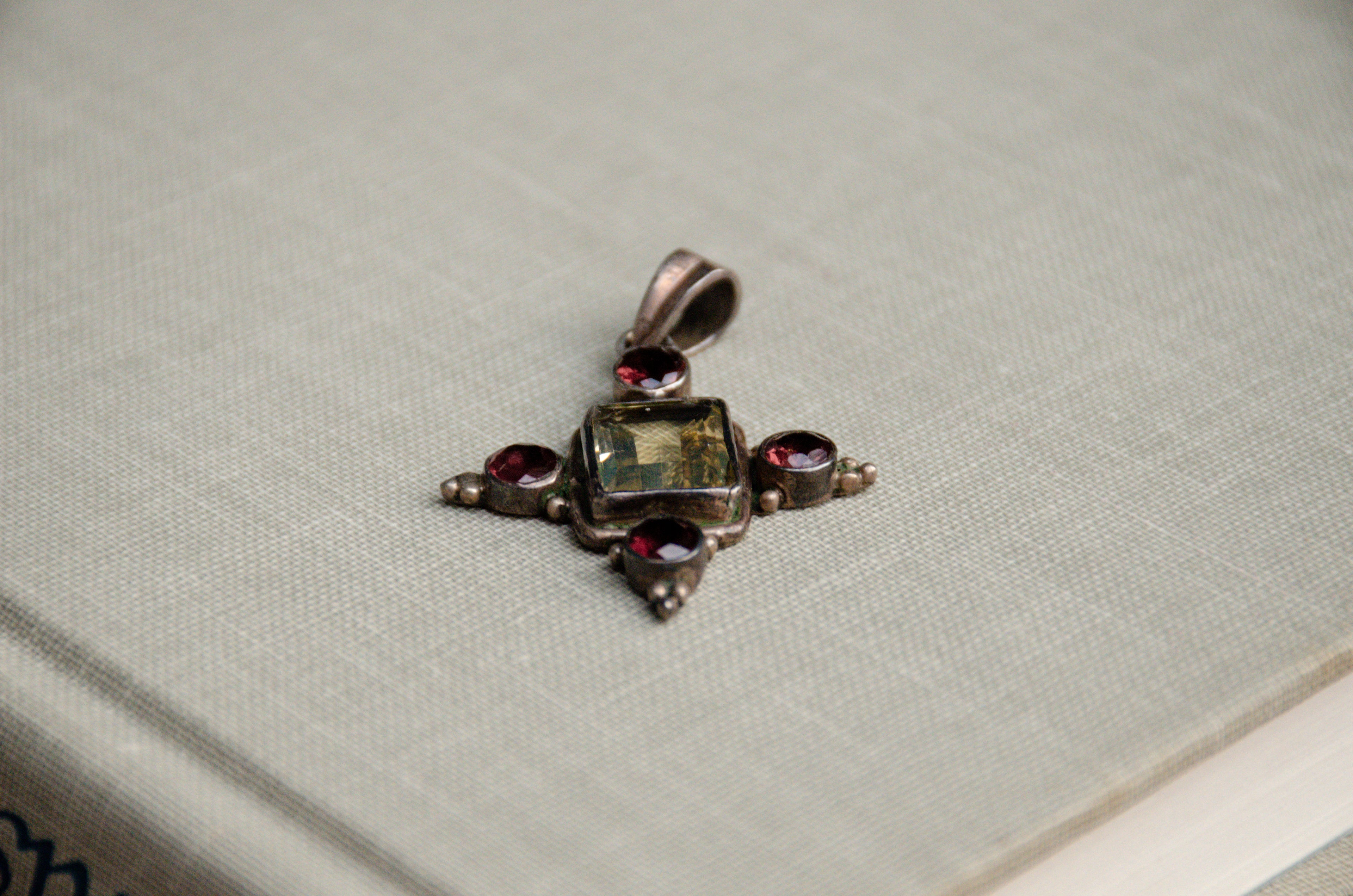 Vintage Citrine and Garnet Gothic Cross Pendant