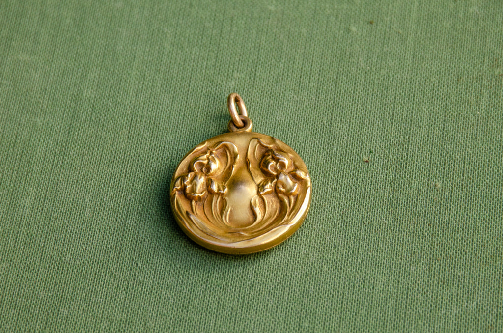 Art Nouveau Iris Repoussé Locket