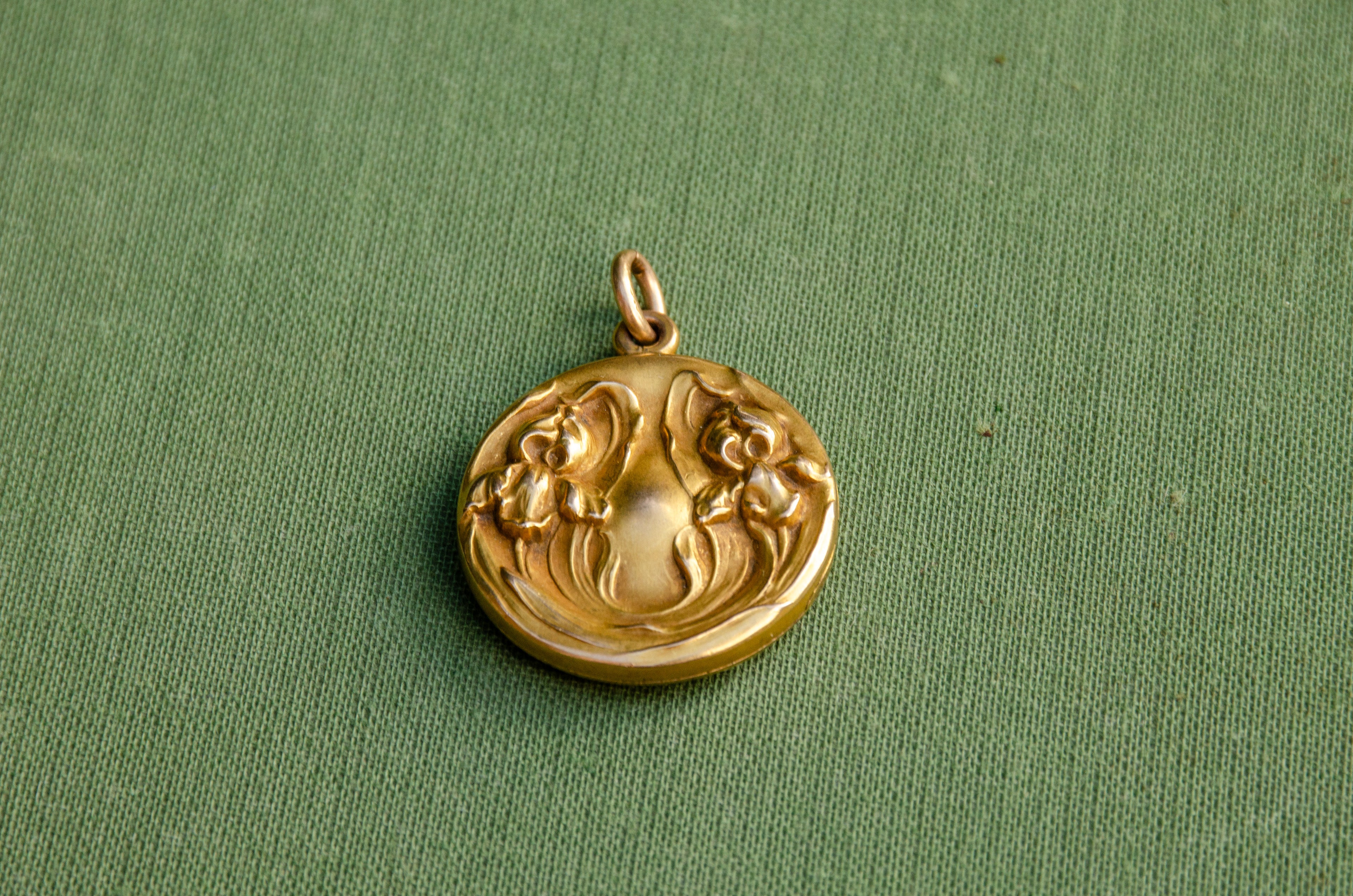 Art Nouveau Iris Repoussé Locket
