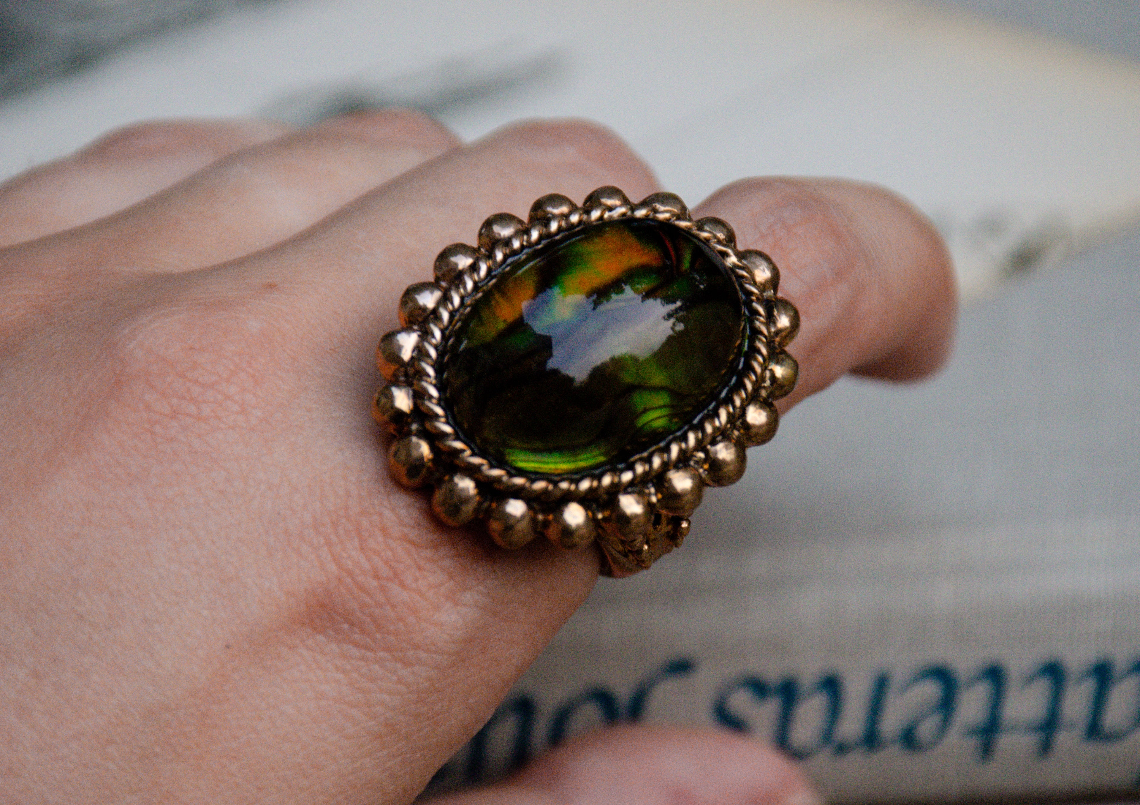 Vintage Stephen Dweck Abalone & Rock Crystal Doublet Ring