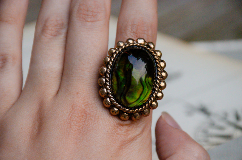 Vintage Stephen Dweck Abalone & Rock Crystal Doublet Ring