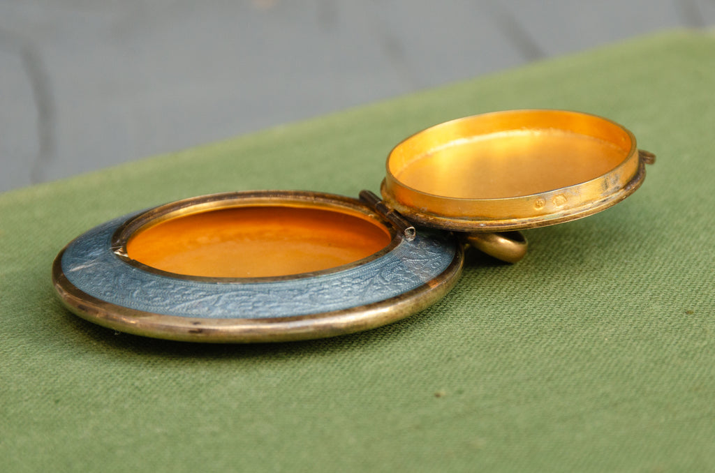 Art Deco Blue Guilloche Enamel Compact Pendant