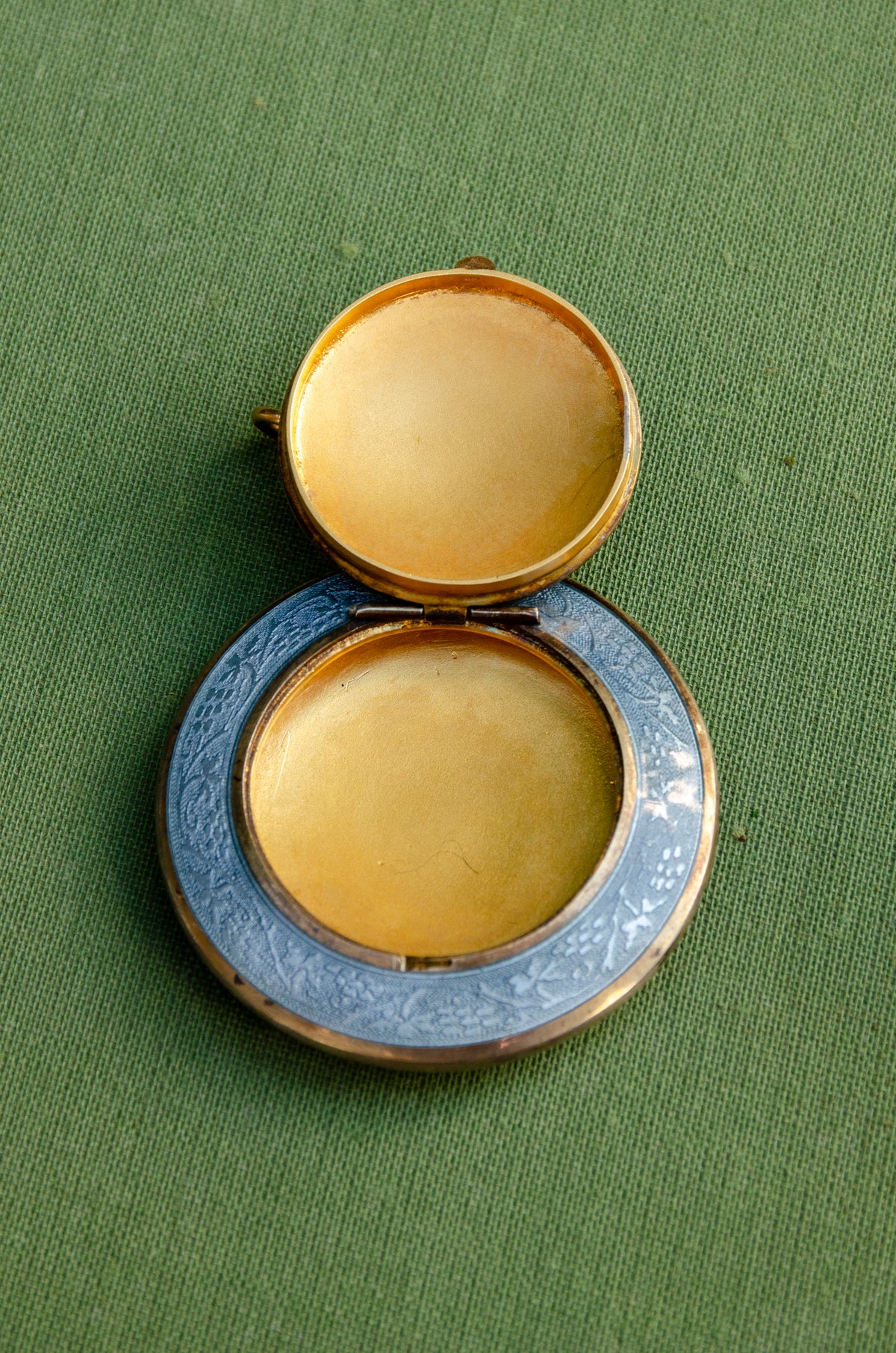 Art Deco Blue Guilloche Enamel Compact Pendant