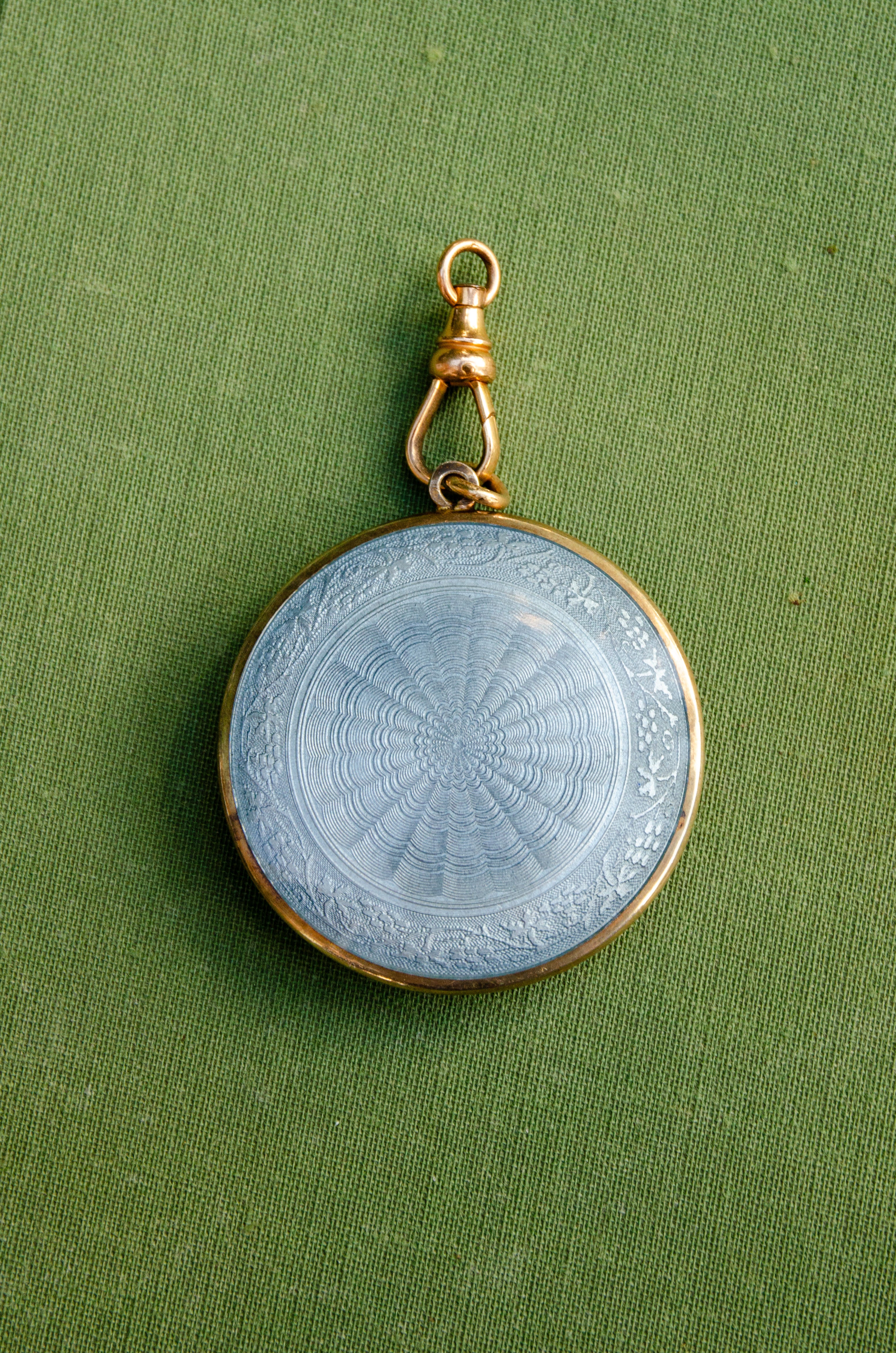 Art Deco Blue Guilloche Enamel Compact Pendant
