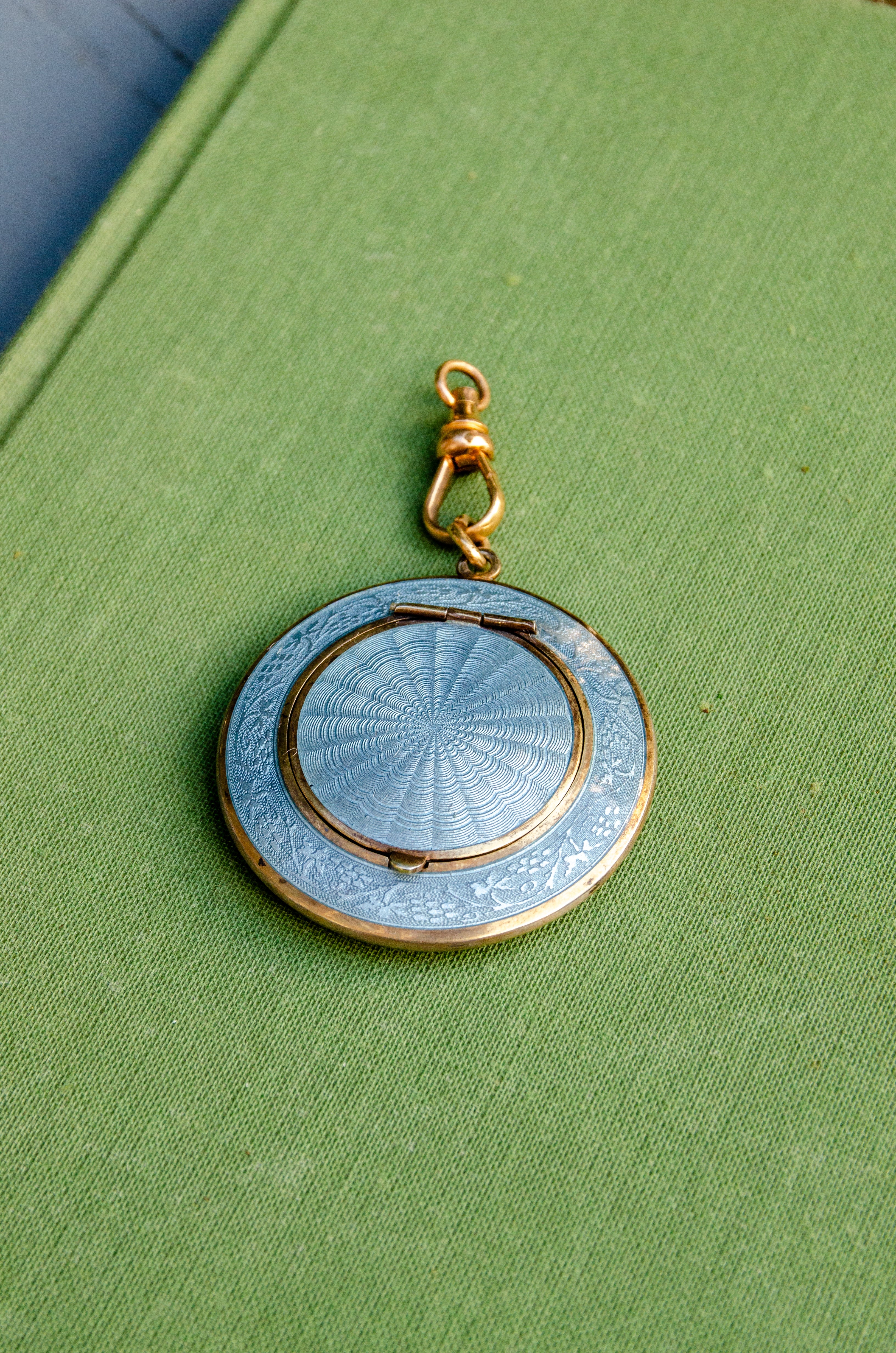 Art Deco Blue Guilloche Enamel Compact Pendant